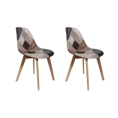 HOME DECO FACTORY, Set mit 2 Esszimmerstühlen im skandinavischen Stil, Patchworkstoff, Beine aus Buche, volle und Gebogene Rückenlehne, bequem und elegant, zum Zusammenbauen, Braun, 46 x 85 x 55 cm von HOME DECO FACTORY