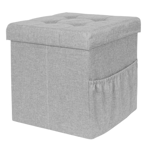 THE HOME DECO FACTORY ba l reposapi s Plegable Tejido Gris Claro Lino, 38 x 38 x 38 cm, hellgrauer polsterstoff., CMHD6322 von THE HOME DECO FACTORY