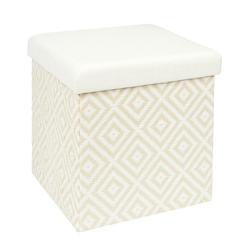 The Home Deco Light Sitzsack aus Zopfgeflecht, Sitzbank, faltbar, für Wohnzimmer, Schlafzimmer, Esszimmer, Weiß, Braun, 38 x 38 x 38 cm von HOME DECO FACTORY