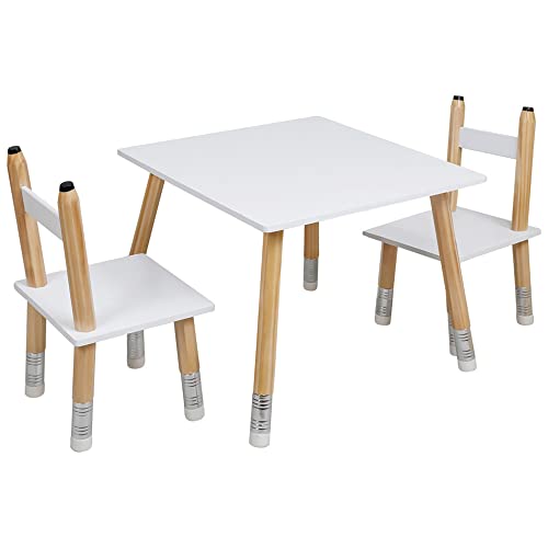 HOME DECO KIDS HD6740 Tisch und 2 Stühle, Bleistift, für Kinder, MDF, Weiß – Holz – Fuchsia, 55x42x55 cm von HOME DECO KIDS