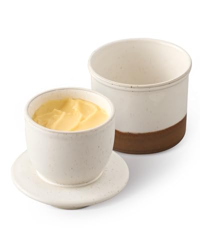 HOME DECOR Keramik Butterdose, französische Butterdose, butterglocke mit Deckel, für frische und streichfähige Butter - Latte von HOME DECOR