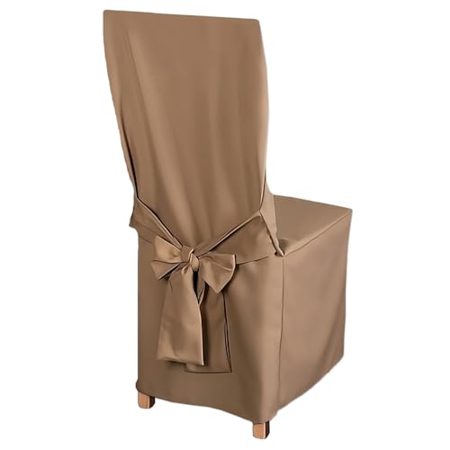 HOME DEKO Stuhlhussen mit Schleife, Universal-Sitzbezüge zum Schonen von Stühlen für Wohnzimmer, Esszimmer oder Küche, Perfekt für Anlässe Aller Art, Dunkelbeige, 6 Stück von HOME DEKO