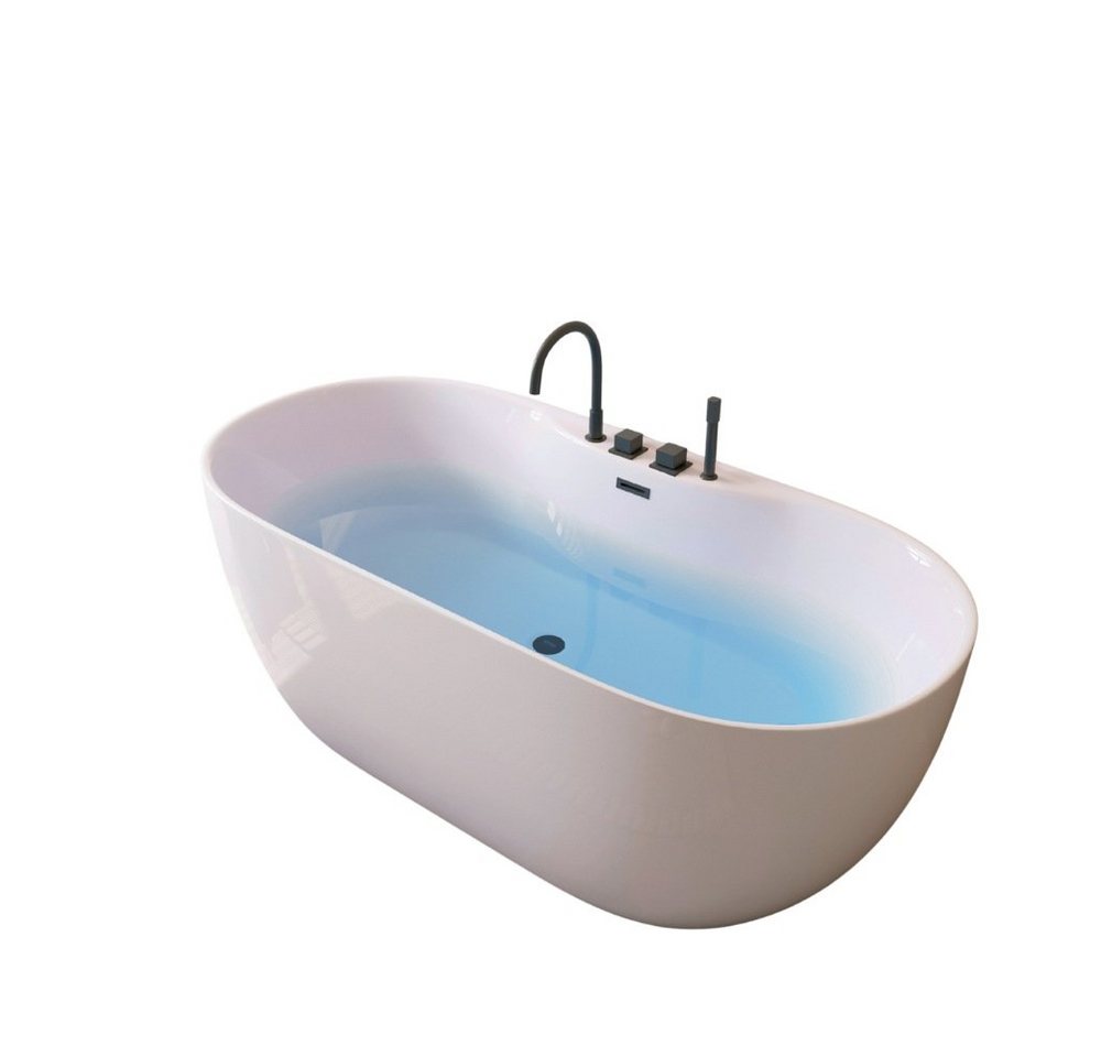 HOME DELUXE Badewanne LENI mit schwarzer Armatur, (1-tlg), 170 x 80 x 58 cm - mit Fußgestell und Abflussset, Wanne, Badezimmer von HOME DELUXE