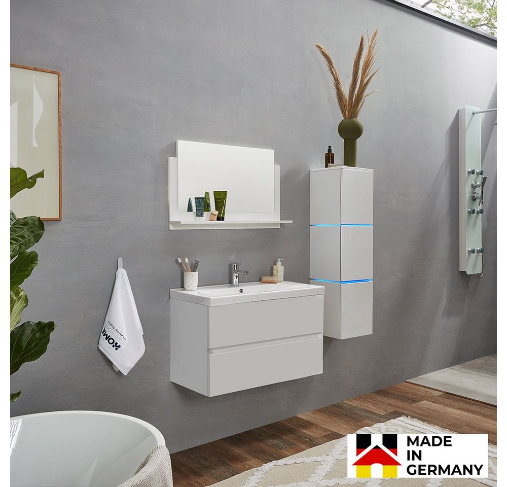 HOME DELUXE Badmöbel-Set Badmöbel WANGEROOGE BIG Deluxe, (3-St., wahlweise mit Hängeschrank & Spiegel), inkl. Waschbecken & Softclose-Funktion, B 80 cm, Badschrank von HOME DELUXE