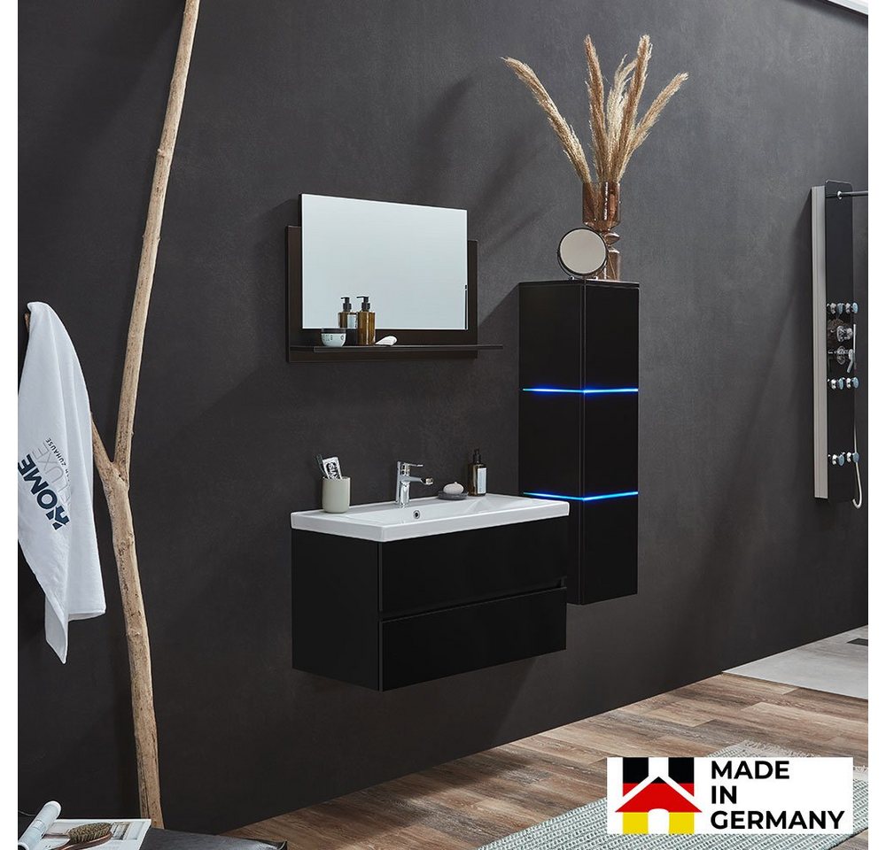 HOME DELUXE Badmöbel-Set Badmöbel WANGEROOGE BIG Deluxe, (3-St., wahlweise mit Hängeschrank & Spiegel), inkl. Waschbecken & Softclose-Funktion, B 80 cm, Badschrank von HOME DELUXE