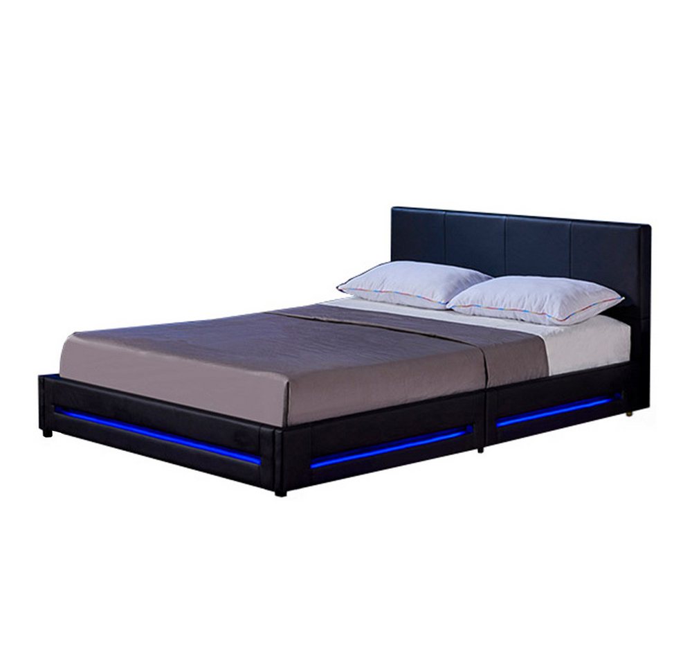 HOME DELUXE Bett LED Bett ASTEROID (Set, 2-tlg., inkl. Lattenrost & LED Beleuchtung), 180 x 200 cm gepolstertes Kopfteil, Polsterbett, Kunstlederbett von HOME DELUXE