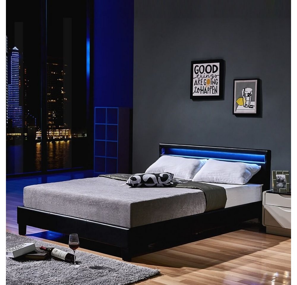 HOME DELUXE Bett LED Bett ASTRO (Set, 2-tlg., Bett und Lattenrost), extra großes gepolstertes Kopfteil,Variante mit oder ohne Matratze von HOME DELUXE
