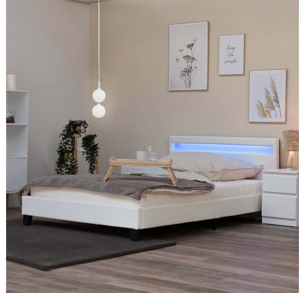 HOME DELUXE Bett LED Bett ASTRO (Set, 2-tlg., Bett und Lattenrost), extra großes gepolstertes Kopfteil,Variante mit oder ohne Matratze von HOME DELUXE