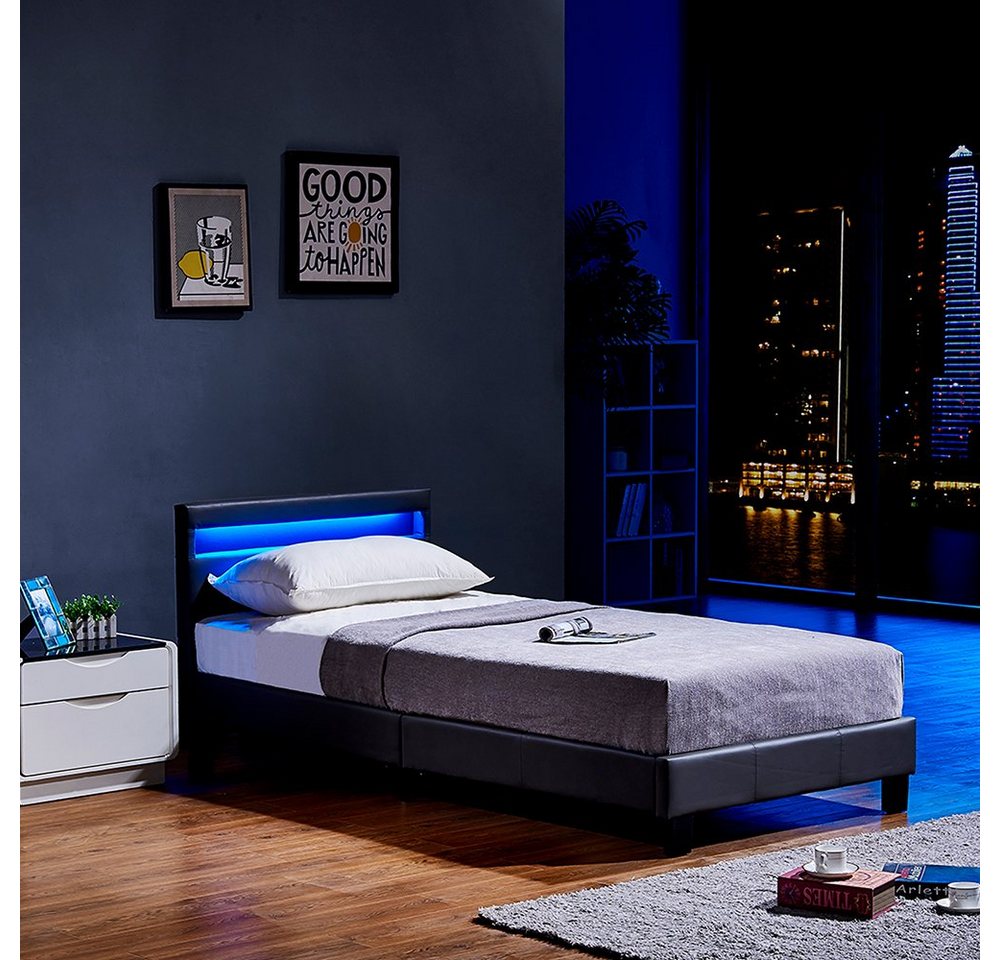 HOME DELUXE Bett LED Bett ASTRO (Set, 2-tlg., Bett und Lattenrost), extra großes gepolstertes Kopfteil,Variante mit oder ohne Matratze von HOME DELUXE