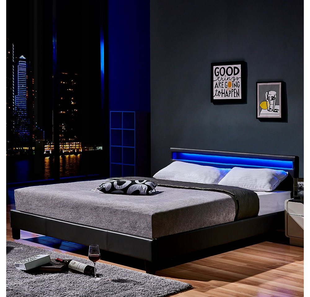 HOME DELUXE Bett LED Bett ASTRO (Set, 2-tlg., Bett und Lattenrost), extra großes gepolstertes Kopfteil,Variante mit oder ohne Matratze von HOME DELUXE