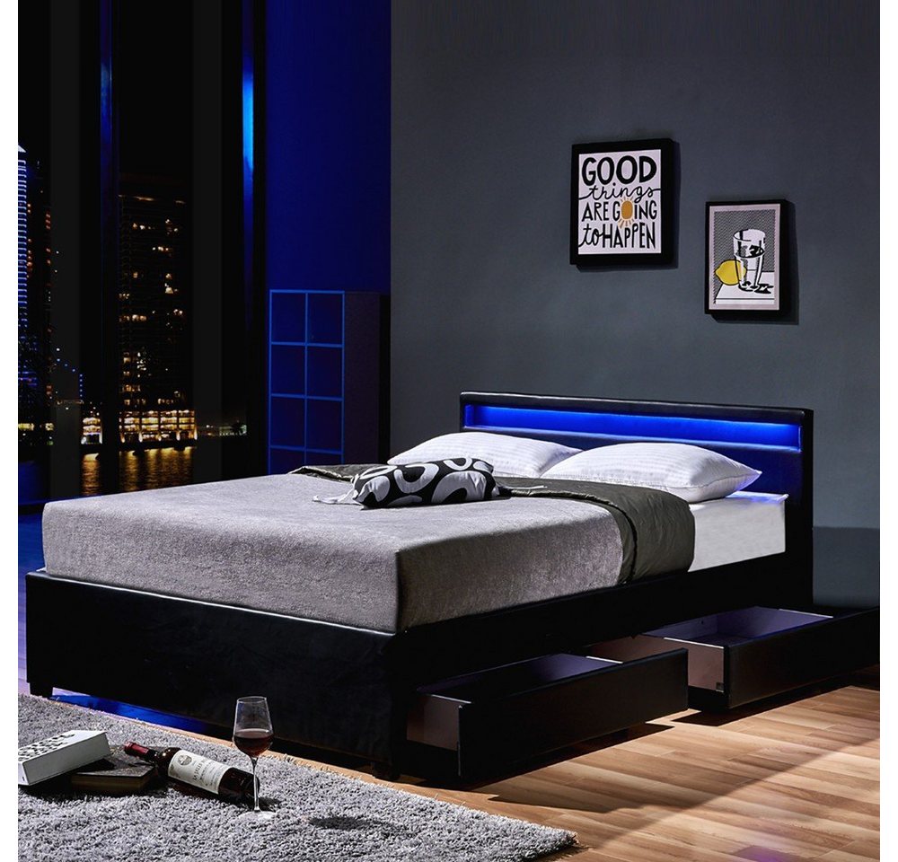 HOME DELUXE Bett LED Bett NUBE mit Schubladen (Set, 2-tlg., bett mit Schubladen und Lattenrost), mit Bettkasten und Lattenrost, Variante mit oder ohne Matratze von HOME DELUXE