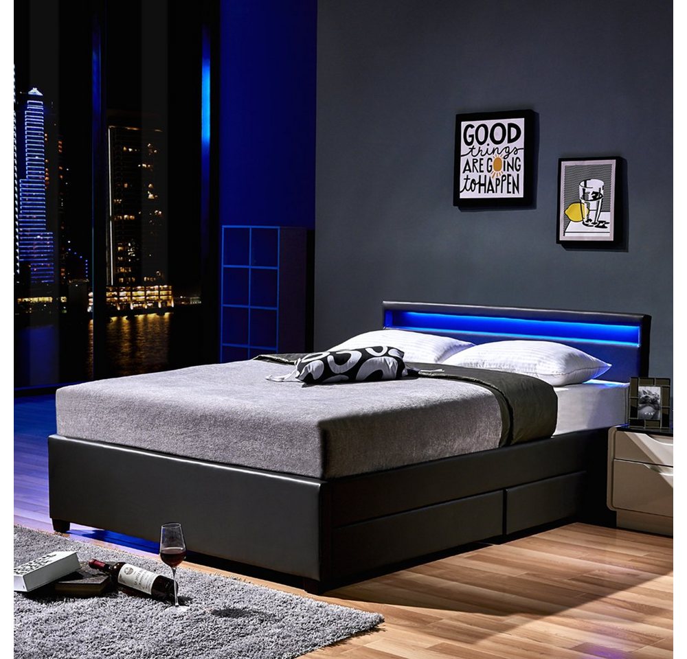 HOME DELUXE Bett LED Bett NUBE mit Schubladen (Set, 2-tlg., bett mit Schubladen und Lattenrost), mit Bettkasten und Lattenrost, Variante mit oder ohne Matratze von HOME DELUXE