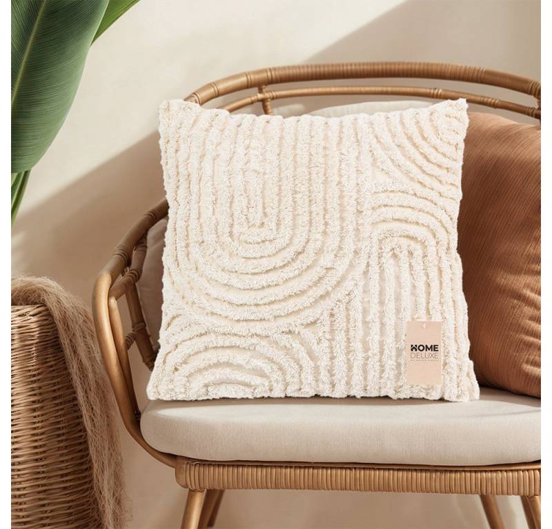 HOME DELUXE Dekokissen Getufteter Kissenbezug JARA - Raute mit Pompons, 50 x 50, Zierkissen, Sofakissen, Kissenhülle von HOME DELUXE