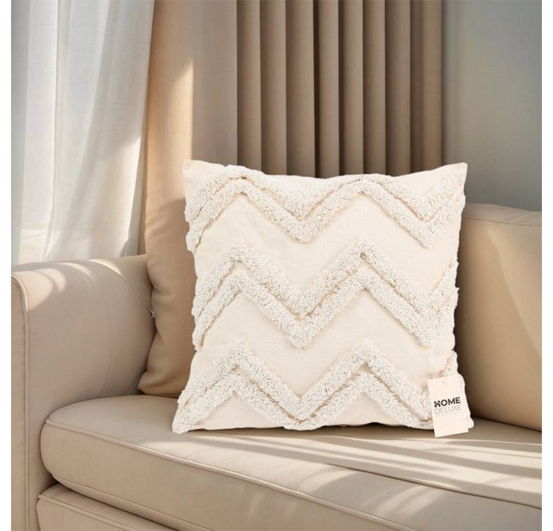 HOME DELUXE Dekokissen Getufteter Kissenbezug JARA - Raute mit Pompons, 50 x 50, Zierkissen, Sofakissen, Kissenhülle von HOME DELUXE