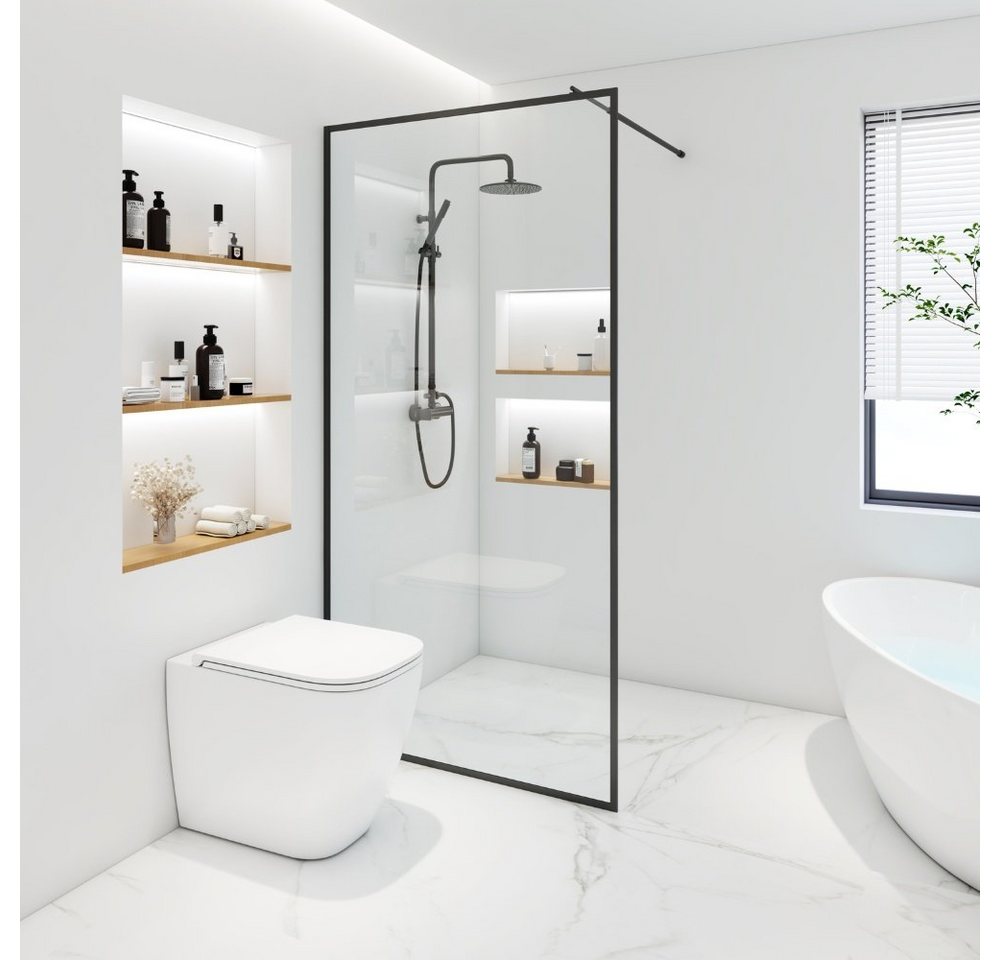 HOME DELUXE Duschwand Duschabtrennung BAKI Schwarzer Rahmen, Einscheibensicherheitsglas, erhältlich in 5 verschieden Breiten, 80-160 cm von HOME DELUXE