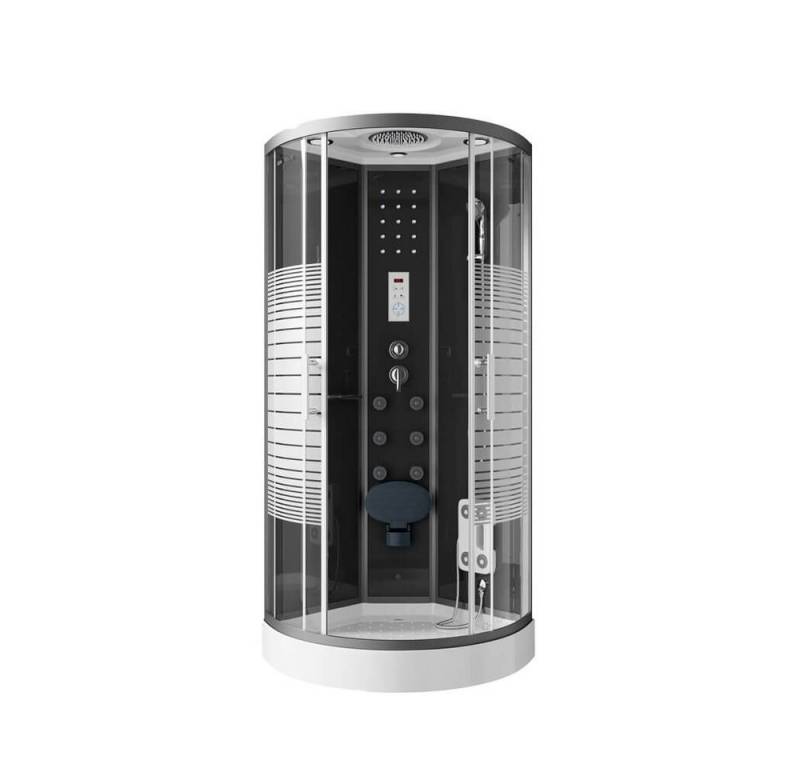 HOME DELUXE Eckdusche Duschkabine PEARL - 90 x 90 cm, BxT: 90x220 cm, Einscheibensicherheitsglas, Massagedüsen & Radio, inkl. LED- Beleuchtung, Komplettdusche von HOME DELUXE