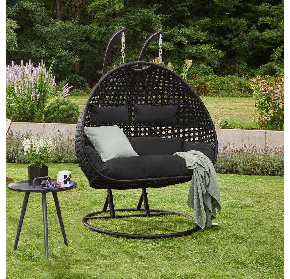 HOME DELUXE Hängesessel Polyrattan Hängesessel TWIN (inkl. Gestell, Korb, Sitzauflage, Montagezubehör, 4-St., Komplettset), Hängestuhl, Hängekorb, Hängeschaukel, Hollywoodschaukel von HOME DELUXE