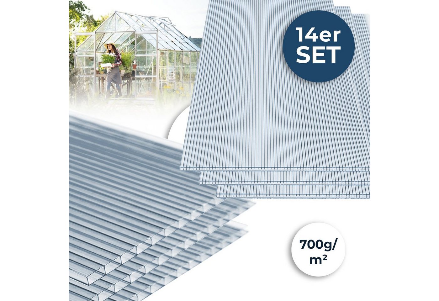 HOME DELUXE Hohlkammerplatte Polycarbonat Doppelstegplatten VARUS, (Geschützt - 14-teiliges Set), Strapazierfähiges Polykarbonat, Gesamtfläche: 10,25 m², 4 mm Stärke von HOME DELUXE