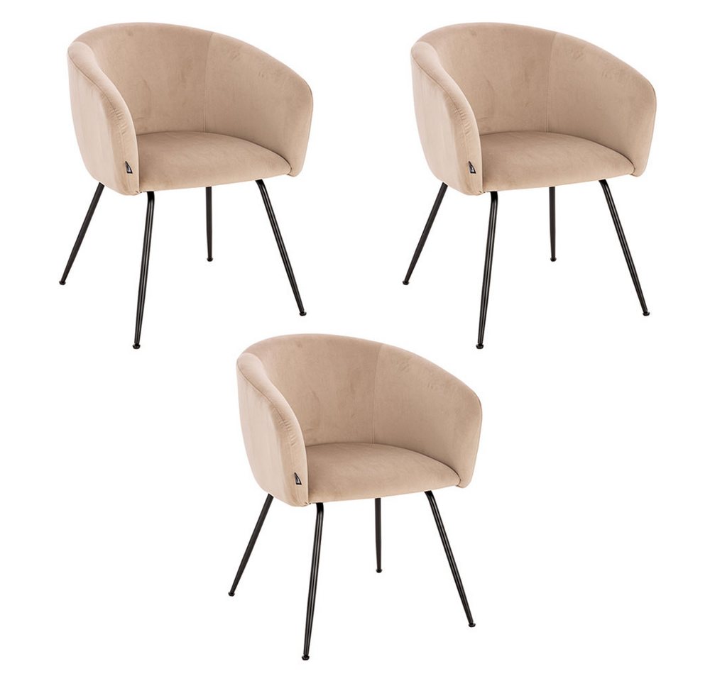 HOME DELUXE Polsterstuhl Esszimmerstuhl ARIA Samt 75 x 58 x 58 cm (3 St), Metallbeine, Samtstuhl, Küchenstuhl, Wohnzimmer von HOME DELUXE