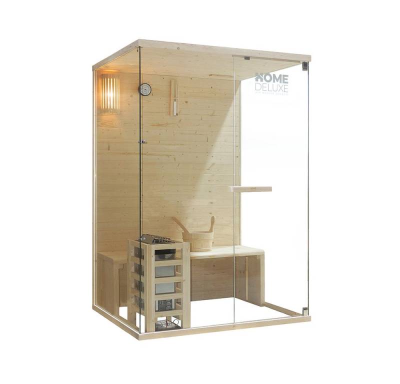 HOME DELUXE Sauna ARUNA M für 1-2 Personen, BxTxH: 130 x 110 x 190 cm, inkl. 3,6 kW Elektro-Ofen, Fichtenholz, Komplett-Set von HOME DELUXE