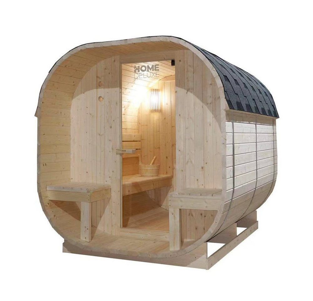 HOME DELUXE Sauna Outdoor Sauna CUBE - Größenauswahl, BxTxH: 220 x 194 x 185 cm, 38,00 mm, (inkl. 8 kW Saunaofen & Saunazubehör) Saunahaus aus Fichtenholz I Gartensauna von HOME DELUXE