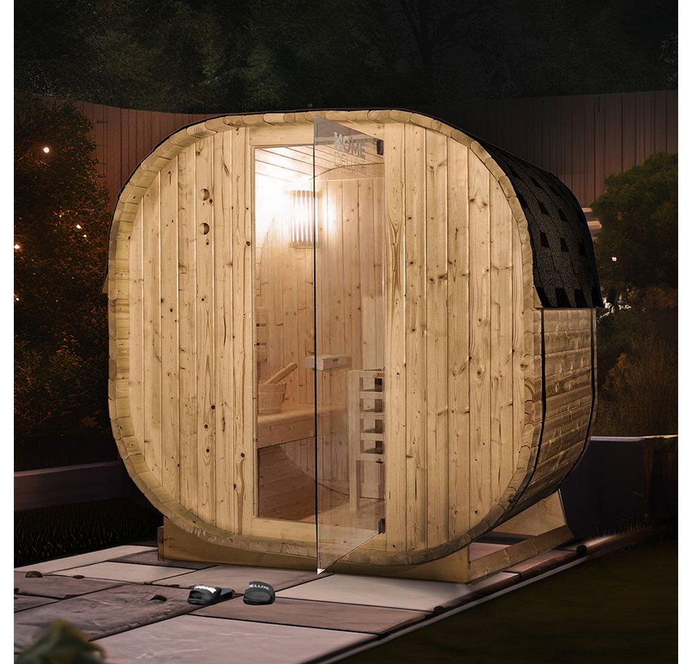 HOME DELUXE Sauna Outdoor Sauna CUBE - Größenauswahl, BxTxH: 194 x 120 x 185 cm, 38,00 mm, (inkl. 3,6 kW Saunaofen & Saunazubehör) Saunahaus aus Fichtenholz I Gartensauna von HOME DELUXE