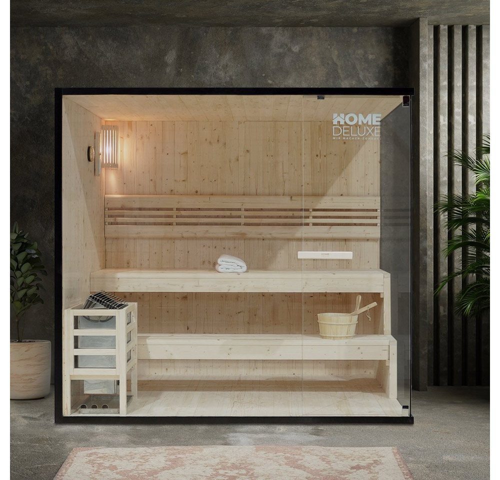 HOME DELUXE Sauna SHADOW - XL, BxTxH: 200,00 x 150,00 x 190,00 cm, 42 mm, für bis zu 5 Personen, inkl. 8 kW Saunaofen, hochwertige Fichte von HOME DELUXE