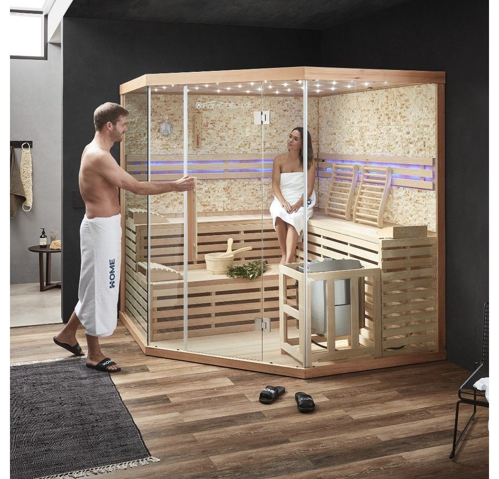 HOME DELUXE Sauna Traditionelle Sauna SKYLINE BIG - XL mit Kunststeinwand, BxTxH: 200 x 200 x 210 cm von HOME DELUXE