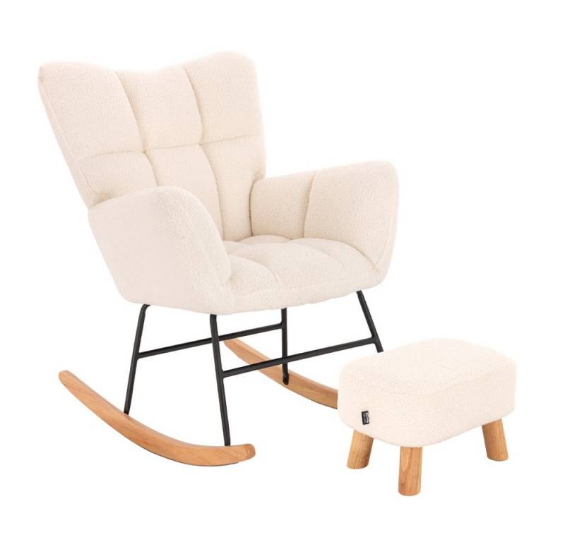 HOME DELUXE Schaukelstuhl NARA inkl. Hocker - Bouclé 68 x 95 x 88 cm, Bouclestuhl, Ohrensessel, Wohnzimmersessel, Boucle von HOME DELUXE