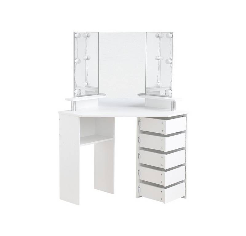 HOME DELUXE Schminktisch CANDICE - Weiß 142 x 111 x 54 cm (1-St), mit LED Beleuchtung & 6 Schubladen I Frisiertisch von HOME DELUXE
