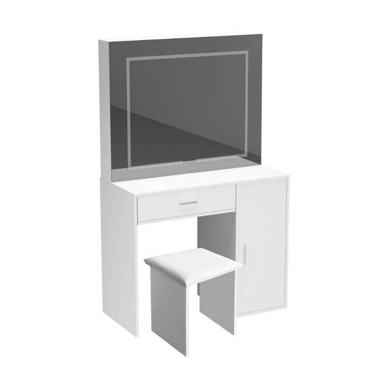 HOME DELUXE Schminktisch IMANI - Weiß 130 x 80 x 40 cm (inkl. Hocker), mit LED Beleuchtung & Stauraum I Frisiertisch von HOME DELUXE
