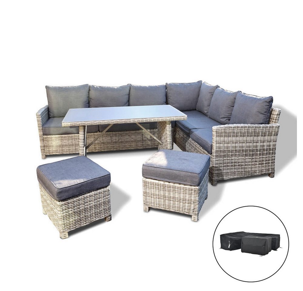 HOME DELUXE Sitzgruppe Rattan Sitzgruppe - BAHIA, (inkl. Hocker, Tisch mit Glasplatte und Sitzpolster), Rahmen aus leichtem, extrastabilem und rostfreiem Aluminium von HOME DELUXE