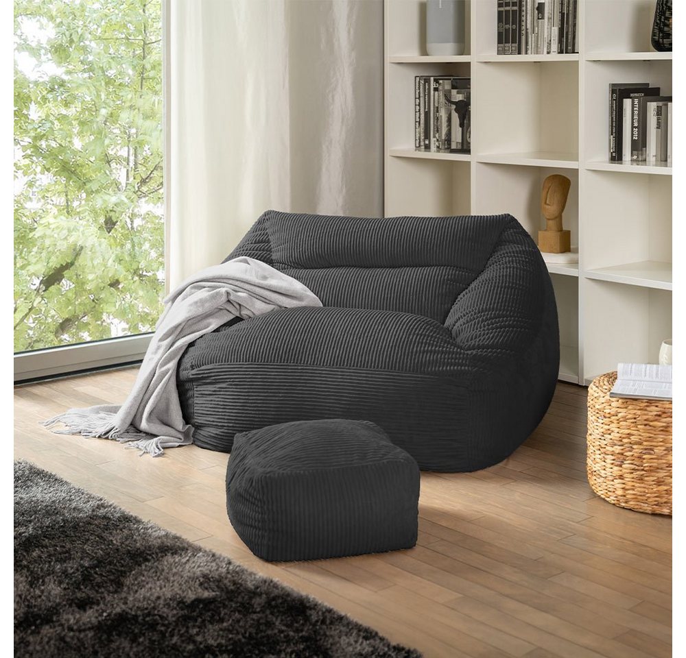 HOME DELUXE Sitzsack Sessel COZY 100 x 88 x 80 cm - Farbauswahl, Cord Sitzsack, Beanbag, Bodenkissen, Couch von HOME DELUXE