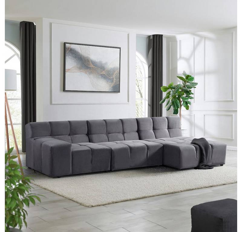 HOME DELUXE Sofa ORLENA - 306 x 75 x 148 cm, Rechts Anthrazit, Ecksofa, Samtstoff, Samtsofa, Modulsofa von HOME DELUXE
