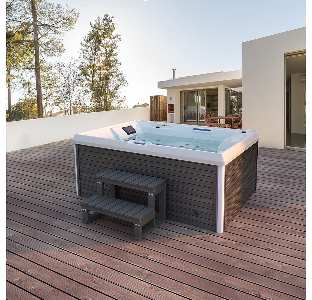 HOME DELUXE Whirlpool Outdoor Whirlpool STREAM, (3-tlg., inkl. Treppe & Thermoabdeckung), inkl. Heizung, 24 Massagedüsen & 31 LED's von HOME DELUXE