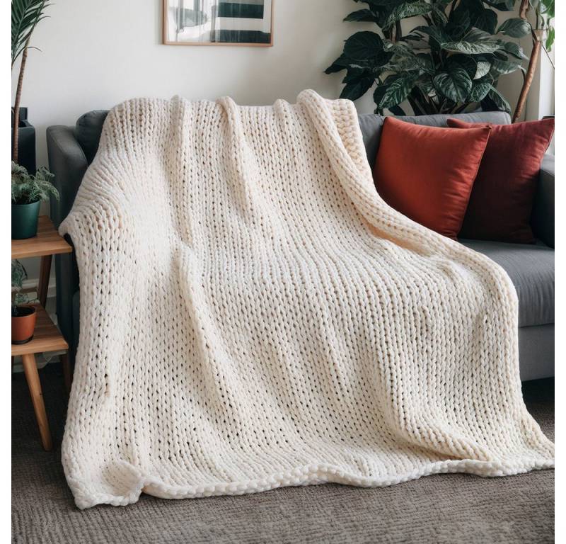 Wohndecke Webdecke LIAN - 140 x 200 cm, HOME DELUXE, Grobstrick-Decke, Strickdecke, Kuscheldecke von HOME DELUXE