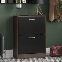 2-Schubladen-Schuhschrank Flur Aufbewahrungsschrank Stand, Walnuss & Schwarz von HOME DISCOUNT