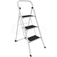 Home Discount - 3-stufige Klappleiter aus robustem Stahl mit rutschfesten Stufen, faltbar und tragbar, Weiß, h 103 x b 46 x t 68 cm von HOME DISCOUNT