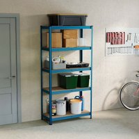 5-stufiges Schwerlastregal für Garage, groß, werkzeugloses Stecksystem, Blau von HOME DISCOUNT