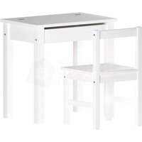 Aries Kinderschreibtisch mit Stuhl aus Massiv-Kiefernholz, Weiß von HOME DISCOUNT