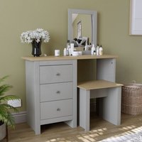Arlington Dressing Table & Mirror Set 3 Drawer Stool Vanity Table, Grey von HOME DISCOUNT