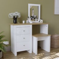 Arlington Dressing Table & Mirror Set 3 Drawer Stool Vanity Table, White von HOME DISCOUNT