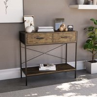 Brooklyn 2 Drawer Console Table Hallway Living Room Shelf Display Iron Legs, Dark Wood von HOME DISCOUNT