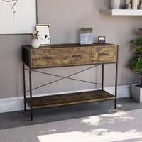 Brooklyn 3 Drawer Console Table Hallway Living Room Shelf Display Iron Legs, Dark Wood von HOME DISCOUNT