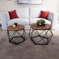 Brooklyn Rundes Geometrisches Nest Beistelltische Set 2er, MDF, Dunkelholz von HOME DISCOUNT