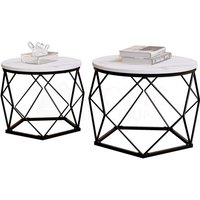 Home Discount - Brooklyn Rundes Geometrisches Nest Beistelltische Set 2er, mdf, Marmor-Optik von HOME DISCOUNT