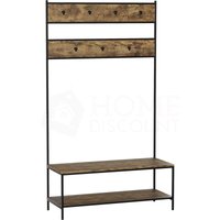 Home Discount - Brooklyn Industrial Garderobenständer mit Schuhregal, Sitzbank und Haken, Dunkles-Holz von HOME DISCOUNT