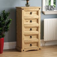 Home Discount - Corona Schmale Kommode mit 5 Schubladen aus massiver Kiefer, Schlafzimmermöbel von HOME DISCOUNT
