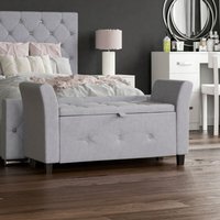 Seville Storage Ottoman Bench Bedding Blanket Box Hallway Bedroom Chest, Light Grey Linen von HOME DISCOUNT