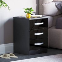 Home Discount - Hulio Nachttisch mit 3 Schubladen, Hochglanz, Nachtschrank, Schlafzimmermöbel, Schwarz Home Discount - Hulio Nachttisch mit 3 Schubladen, Hochglanz, Nachtschrank, Schlafzimmermöbel, Schwarz von HOME DISCOUNT